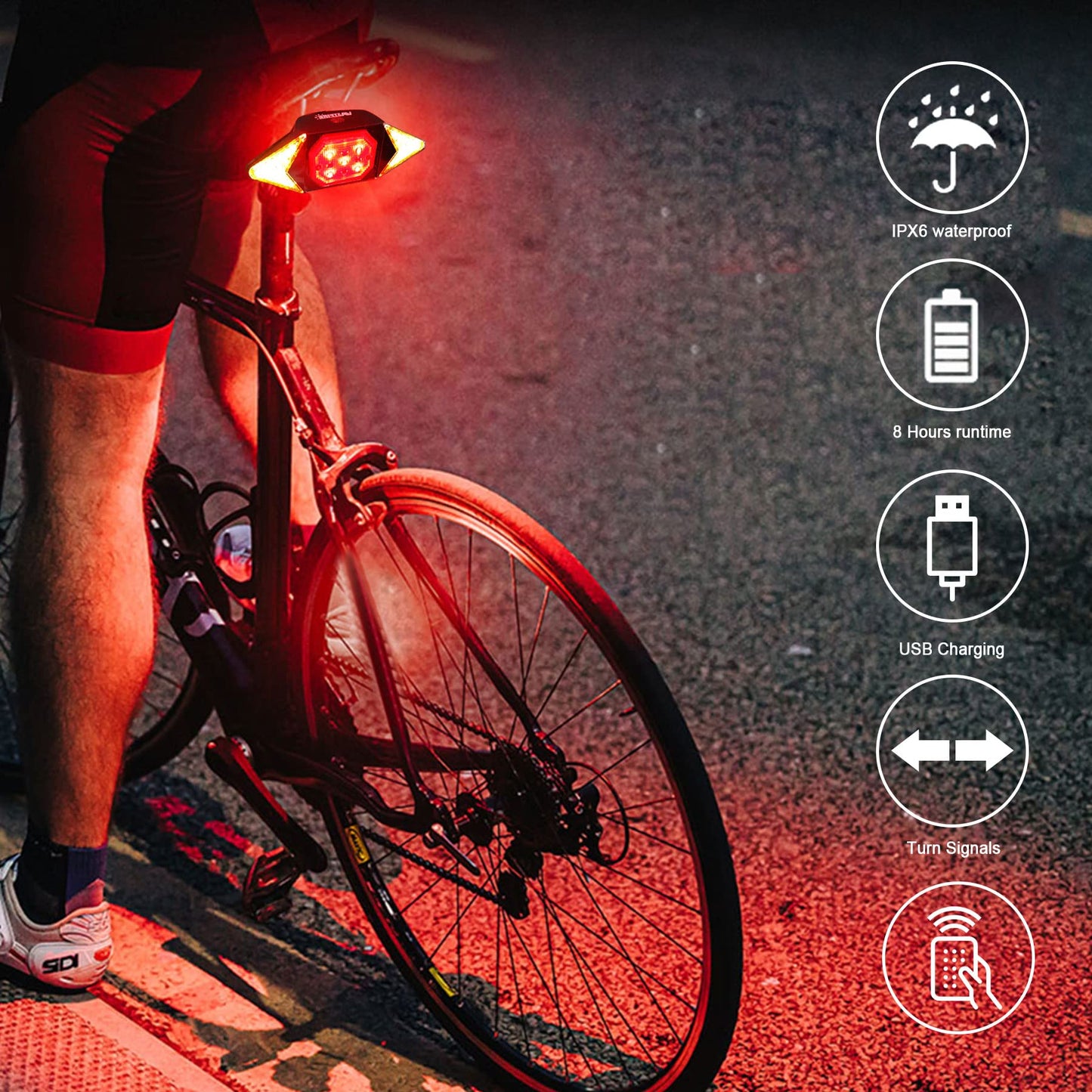 VASTFIRE Rechargeable Rear Bicycle Light - Waterproof Turn Signals, Brightest Indicators for Handlebars & Saddles, Model LTB-QX10C389