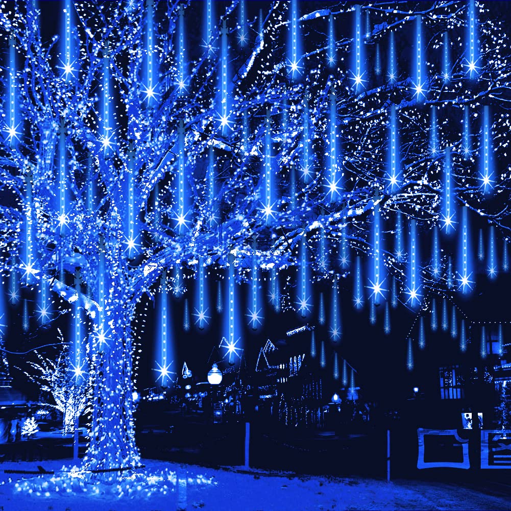 Weepong 12Inch Blue Meteor Shower Lights - Ul Certified Cascading String Lights For Outdoor Christmas Tree & Garden Decor, 8 Tubes