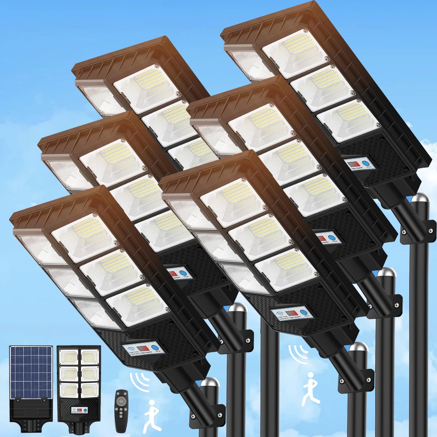 VUAA Outdoor Solar Lights, 6500K 10000LM, Motion Sensor, Remote Control, 6 Pack, Black, Model JI-6630-FBA-6