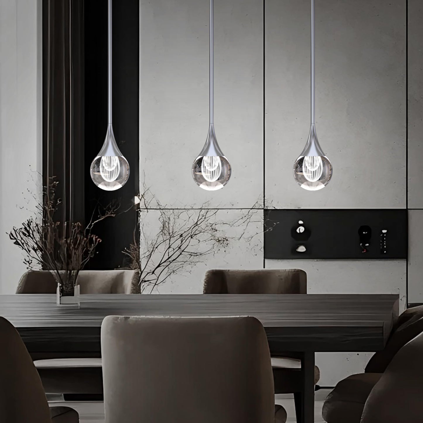 2-Pendant Lights Kitchen Island  Silver Crystal Globe Ceiling Hanging Light Fxitures  Led Light Fixtures Metal Rod Ceiling Glass Pendant Lighting For Kitchen Island Dining Room Bar