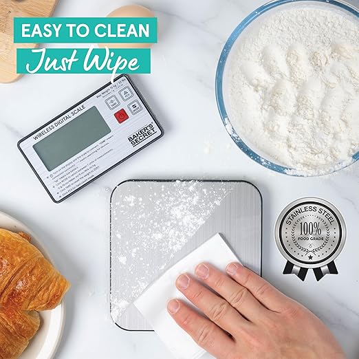 Baker's Secret Kitchen Scale 33lbs Wireless Display, 2X Magnets Support, USB-C Charging Compatible, Magnetic Conversion Chart Included, Extra Accurate and Easy to Use, Silver