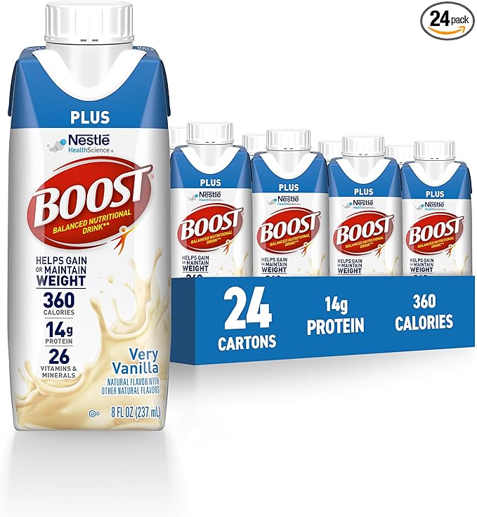 BOOST Plus Nutritional Drink, Very Vanilla, 8 fl oz (Pack of 24)