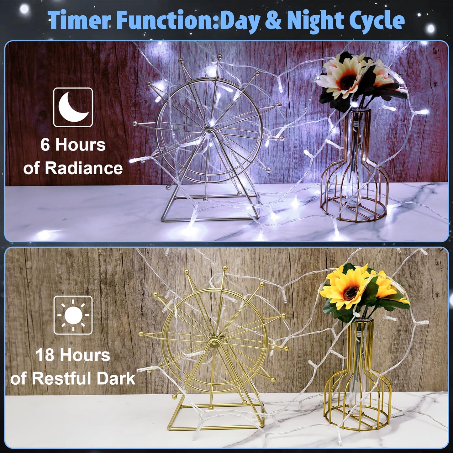 cshare String Lights Outdoor 30 LED Cool White 9.8ft Battery Operated with Timer, Clear Wire, 2 Packs