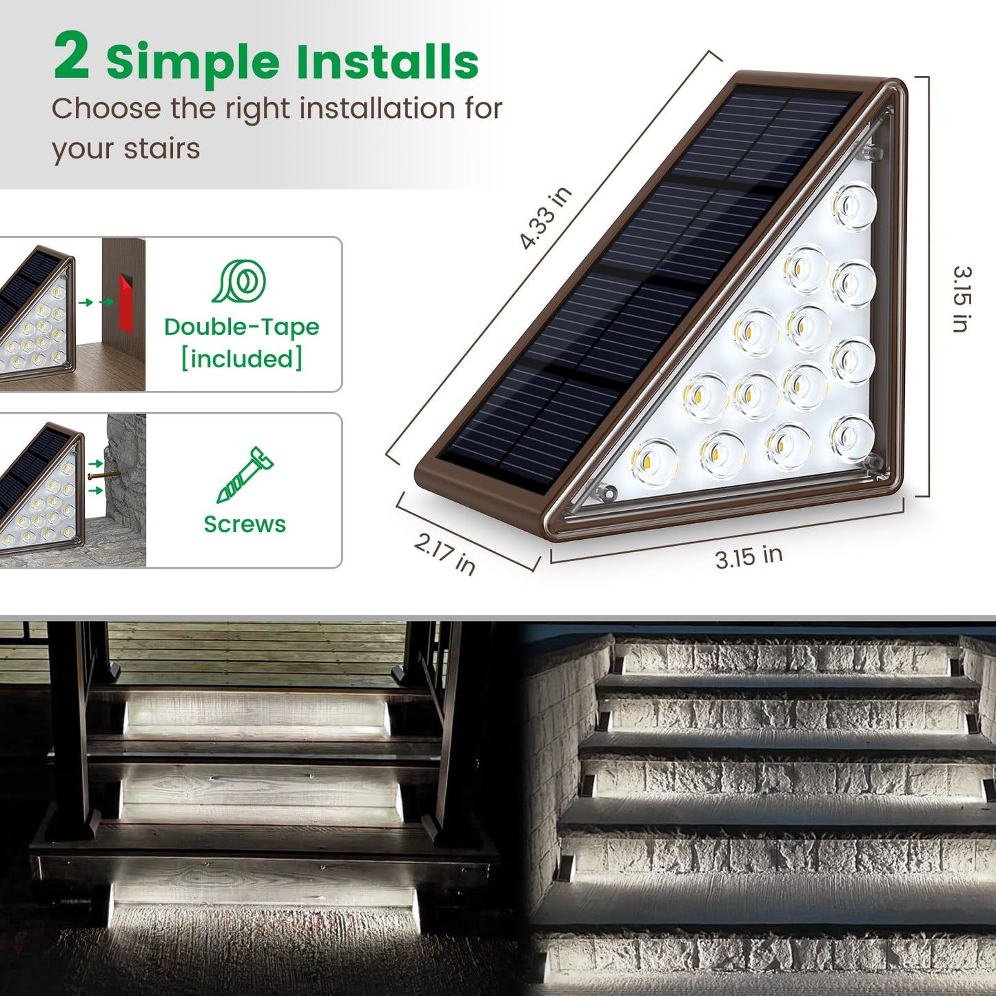 JOFIOS Solar Step Lights - Waterproof IP67, 12 Pack, Cool Brown, Deck & Staircase Lighting, Model 61174