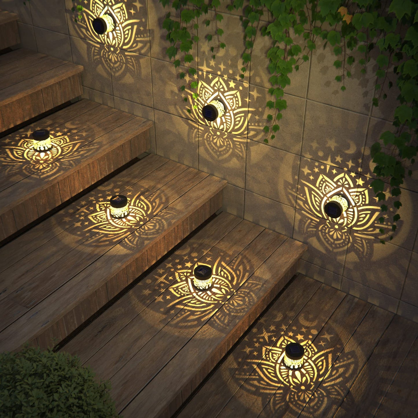Gardencave 2 Pack Solar Fence Lights Metal Solar Powered Outdoor Wall Deck Lights Lotus Theme Waterproof Fence Light For Garden Post Patio Backyard Yard Decor (Lotus  2 Pack)