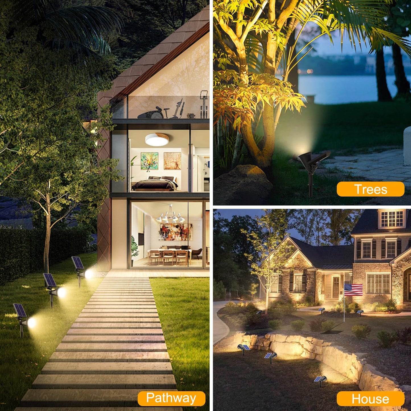 Apomao Solar Spot Lights Outdoor  36 Leds Solar Landscape Lighting With 2200Mah  Outdoor Lights Auto On/Off 2-In-1 Wall Or Ground Solar Powered For Yard Garden- 2 Pack (Warm White)