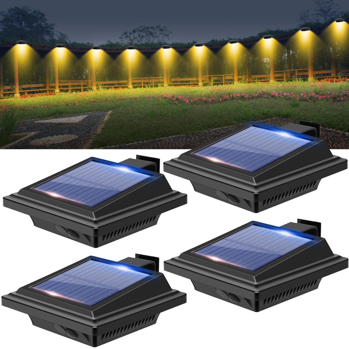 Billion Duo Solar Gutter Lights, 40 Led Waterproof Deck Lights, 4Pack Black, Warm White Light, Model 4Stk Hnb For Outdoor Decor