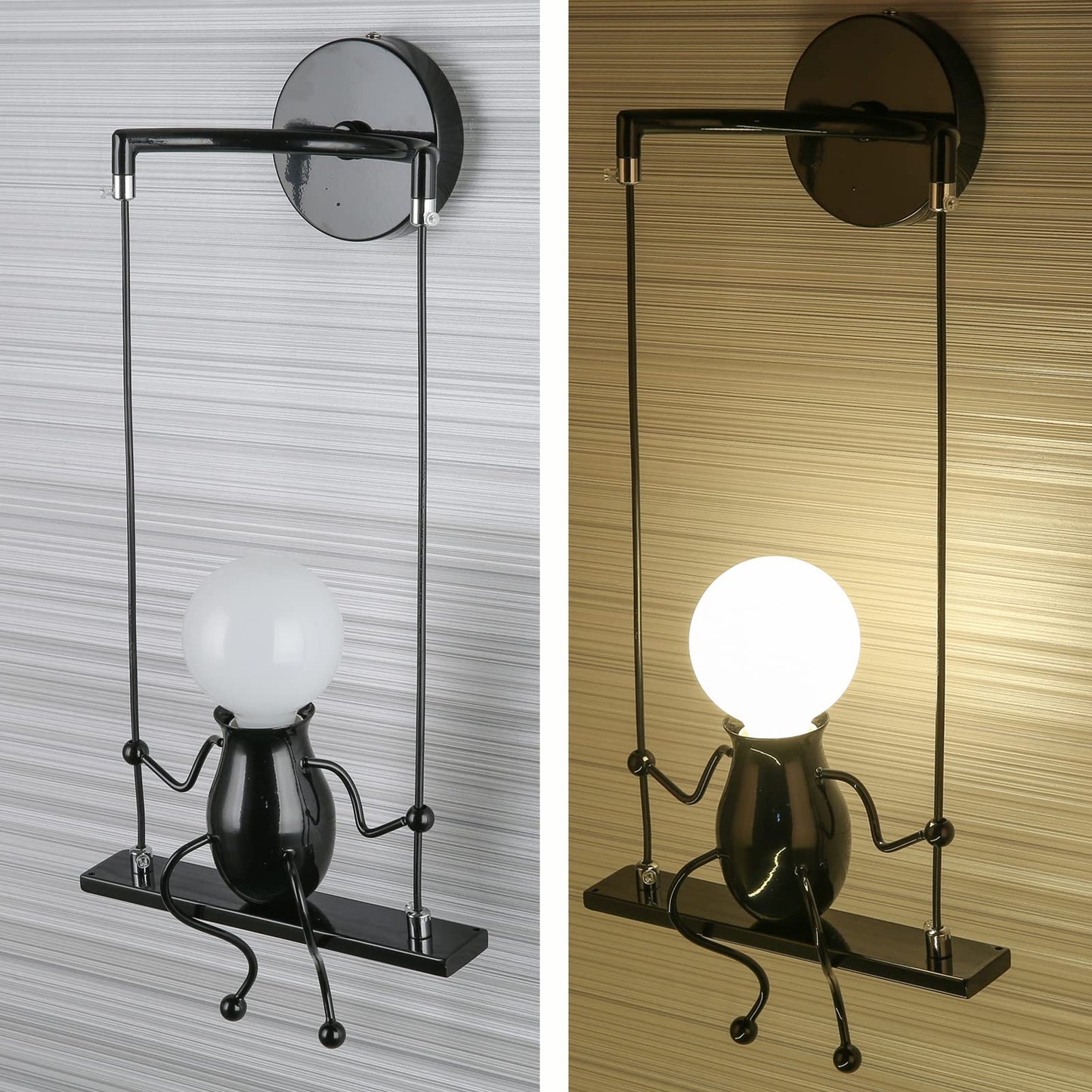 SOUTHPO Wall Light Fixture LED Swing Lamp Mini Doll Design Adjustable Black 1×E26 for Bedroom Decor