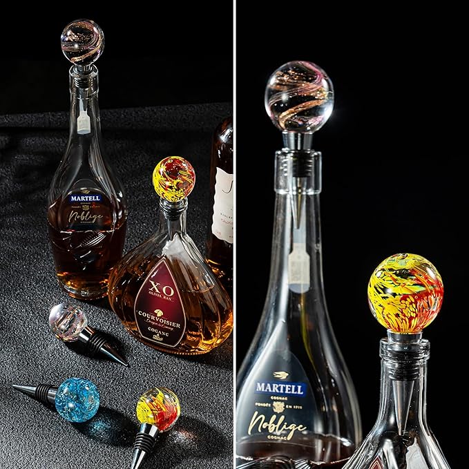 Murano Glass Art Wine Bottle Stopper with Purple and Champagne Glass Ball, Beverage Bottle Stoppers For Gifts, Bar, Holiday Party, Wedding, Pack of 1