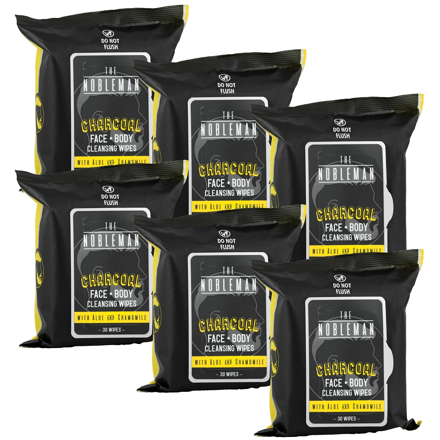 The Nobleman Cleansing Wipes - Chamomile Scent, 6 Pack (180 ct), Charcoal Color