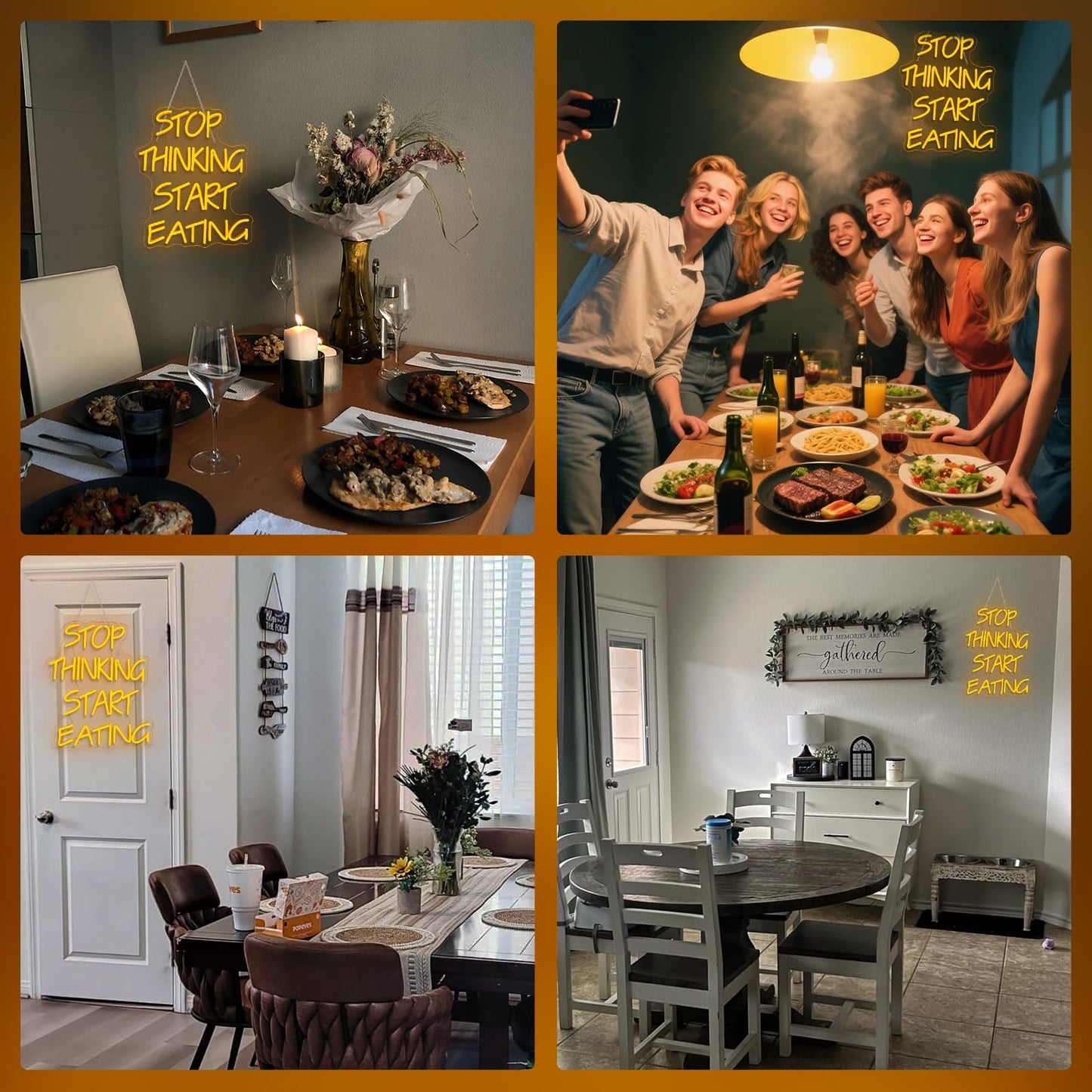 Dreamfort Stop Thinking Start Eating Neon Sign - Fun Led Wall Decor For Restaurants  Kitchens & Food Lovers  Usb-Powered With Adjustable Brightness  Humorous Dining Lighting