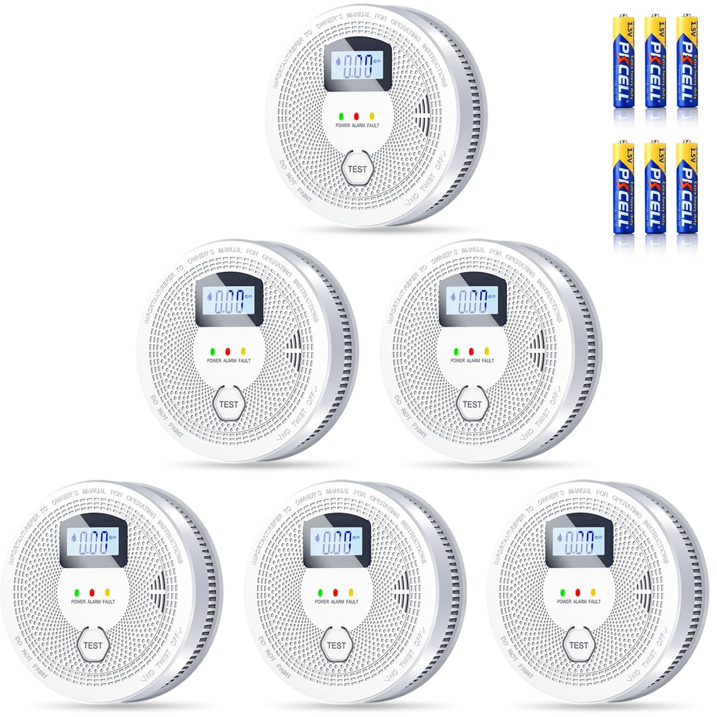 Smoke Detector and Carbon Monoxide Detector Combo with LED Indicators, 2 in 1 CO & Smoke Alarm, Battery Operated Smoke and Carbon Monoxide detectors 6-Pack