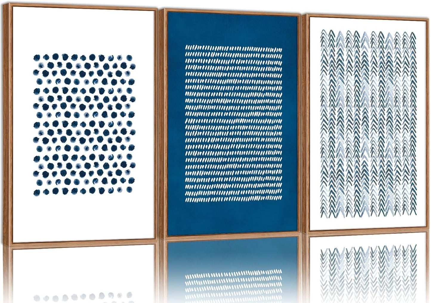 Tinonedraw Navy Blue and White Framed Canvas Wall Art Set, Minimalist Geometric Wall Decor, Neutral Abstract Artwork, Cozy Contemporary Art Prints for Bedroom Living Room Office Above Bed 24"x36"x3