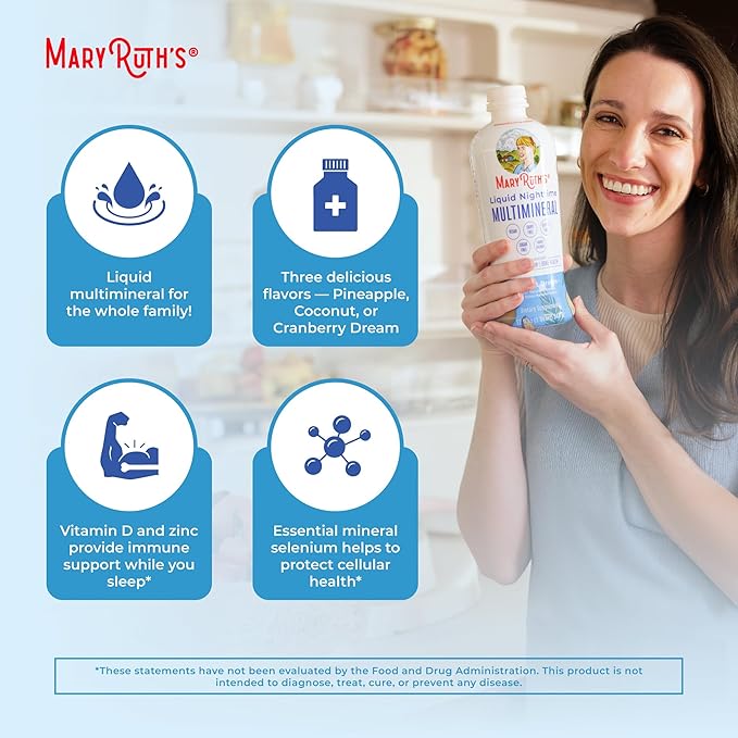 MaryRuth's Liquid Nighttime Multimineral | NO Melatonin | Bedtime Routine | Magnesium Citrate | Calcium | Zinc | Vitamin D3| Available in 4 Flavors | Vegan | Sugar Free | Gluten Free | 15.22 Oz