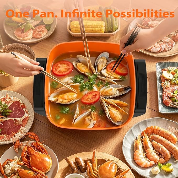 OSTBA Electric Skillet and Frying Pan with Glass Lid, 12"x12" Copper Nonstick Electric Pan for Cooking, 1500W Power, Cool Touch Handles, Adjustable Temperature, PTFE & PFOA Free