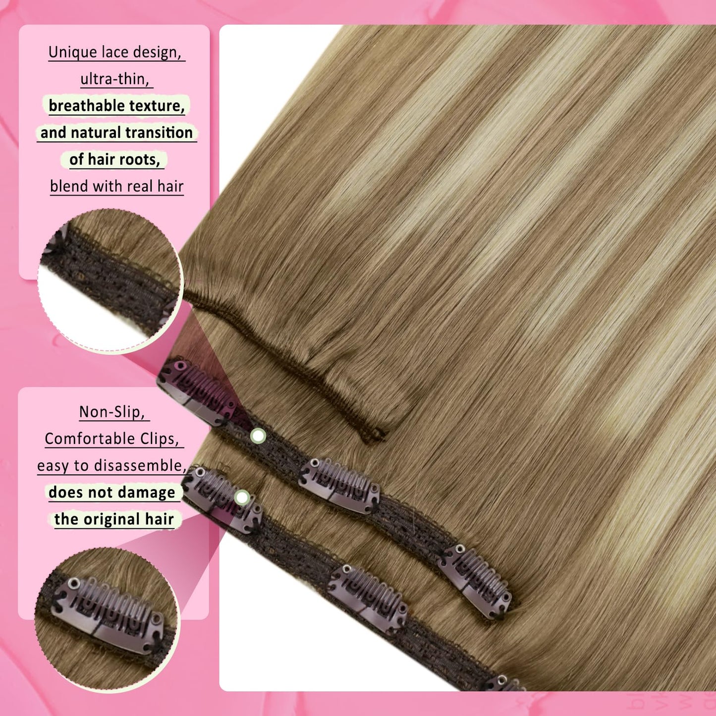 YoungSee 135g Clip in Hair Extensions Real Human Hair Brown Real Human Hair Extensions Clip ins Balayage Light Brown to Blonde w