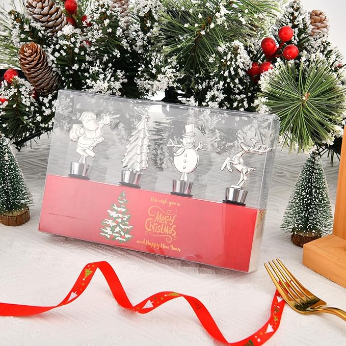 4 Pack Christmas Wine Stoppers, Alloy Wine Bottle Stoppers for Xmas Decoration, Bottle Stopper for Keeping Wine Fresh, Wine Accessories Gift for Hostess - Wine Bottle Corkers