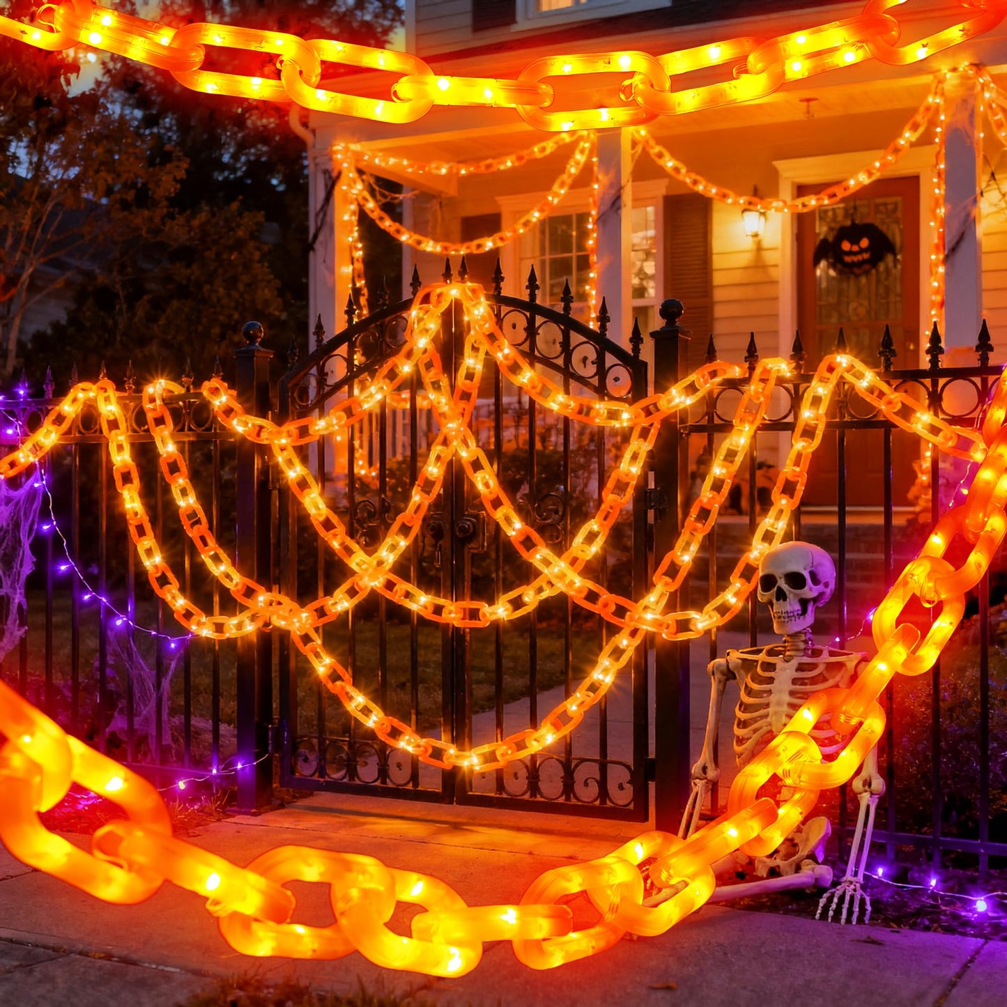 NWLIGHT Halloween Decoration Solar Light String, 13FT, 200 LED, Orange, IP44 Waterproof, 8 Lighting Modes