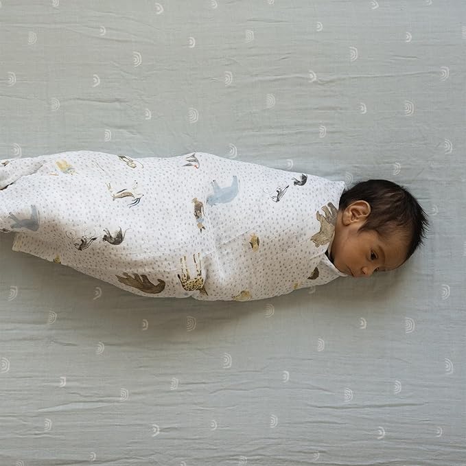 Little Unicorn Premium Crib Sheet | Breathable & Super-Soft Muslin Fabric (Blue Rainbow)