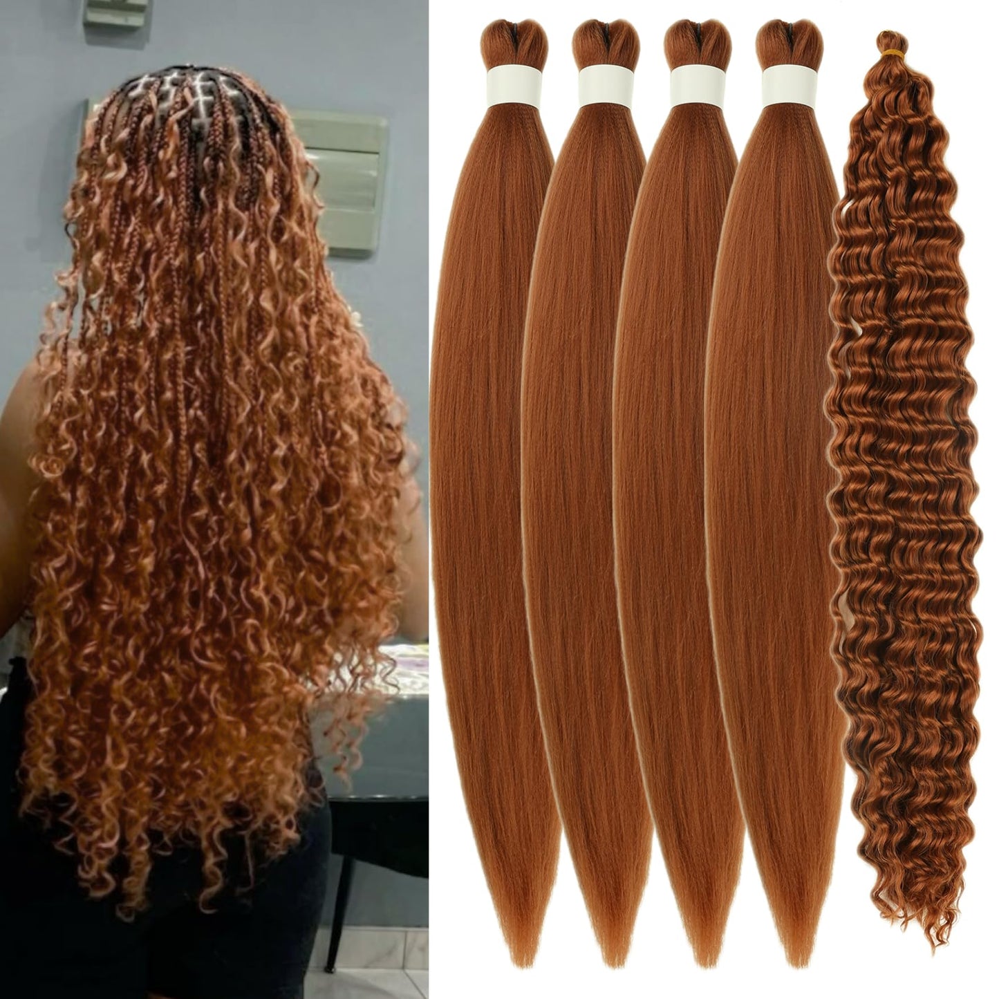 Auburn Brown Boho Braiding Hair Pre stretched Curly Braiding Hair for Boho Braids Bohemian Braids Hypoallergenic Knotless Ez Bra