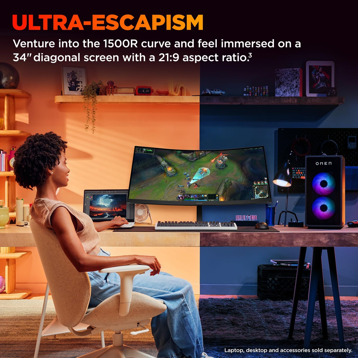 Hp Omen 34 Inch Wqhd 180Hz Curved Gaming Monitor, Wide Qhd Display (3440 X 1440), Va Panel, Vesa Displayhdr 400, 1Ms Mprt (With