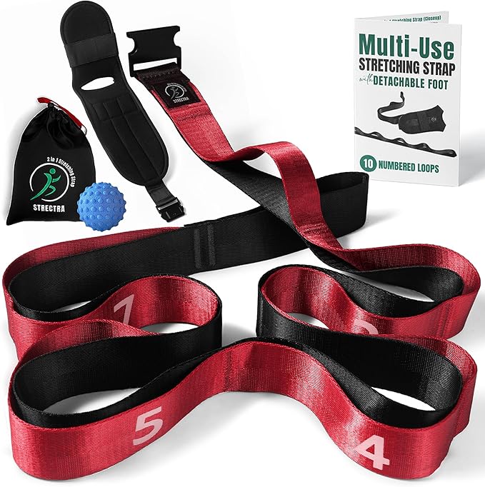 Stretch Strap with Loops Physical Therapy - Full Body Exercise Straps for Stretching with Detachable Foot - Leg & Calf Str...