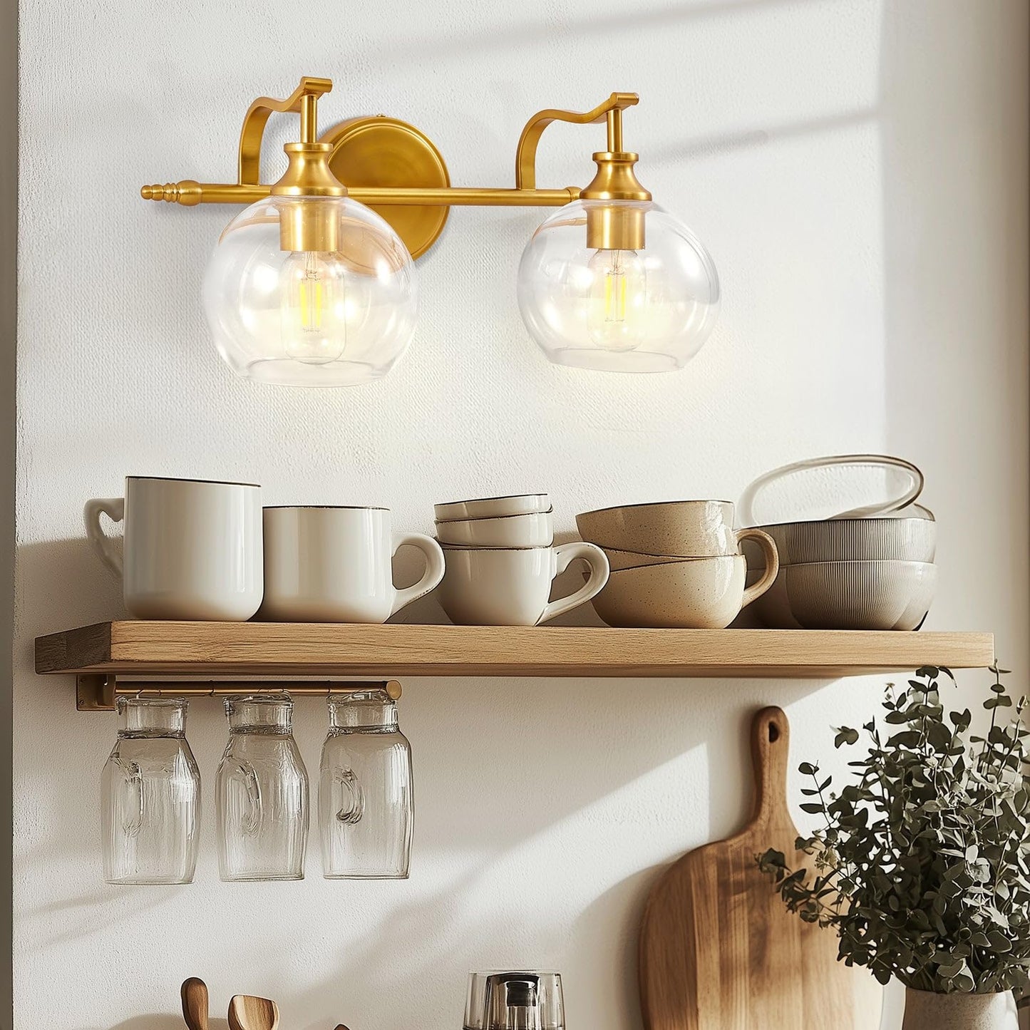 Andy Star 2 Light Bathroom Vanity Light  Brushed Gold Bathroom Light Fixtures  Wall Lighting With Clear Globe Glass Shades  Brass Wall Sconce For Living Room  Bedroom  Hallway