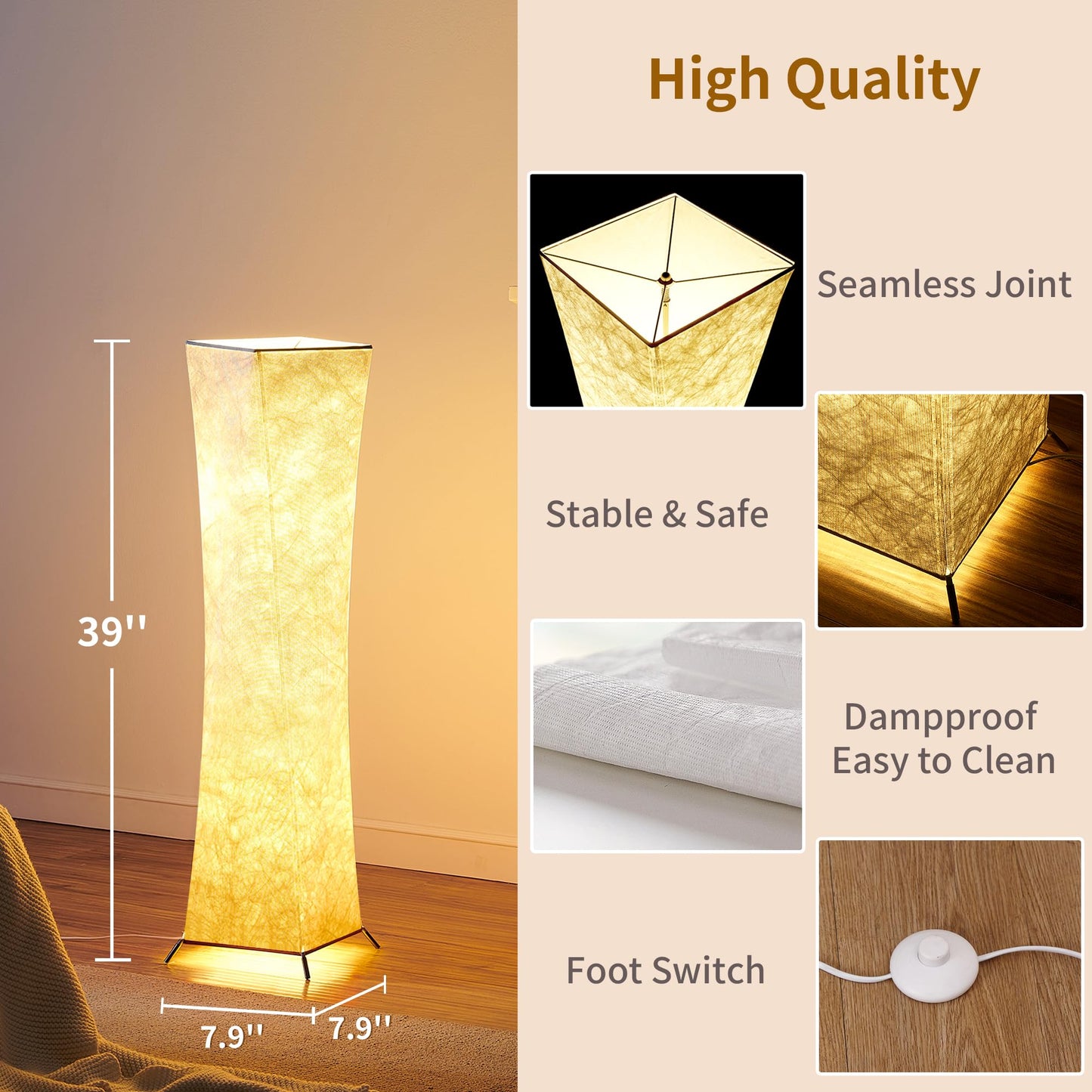 Chiphy Dimmable Floor Lamp - 39 Xs Tall Standing Light, 12Wx2 Led Bulbs, White Fabric Shade, Model Sf213-107(A)