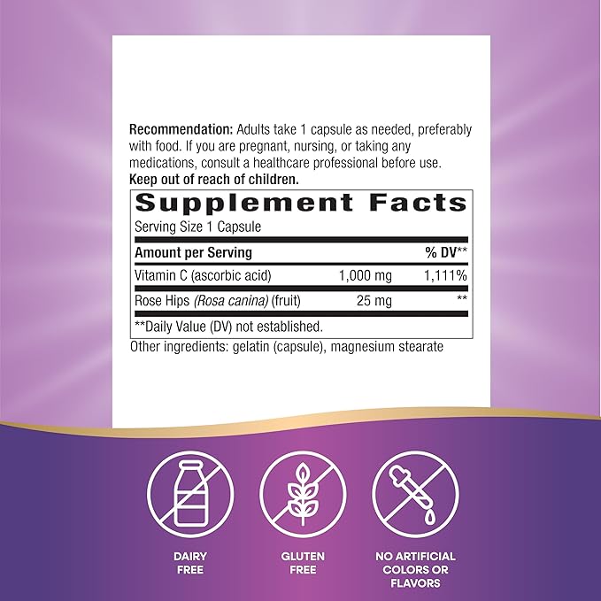 Nature's Way Extra Strength** Vitamin C with Rose HIPS, Supports Immune Health*, Collagen Production*, High Potency Vitamin C, 250 Capsules (Packaging May Vary)