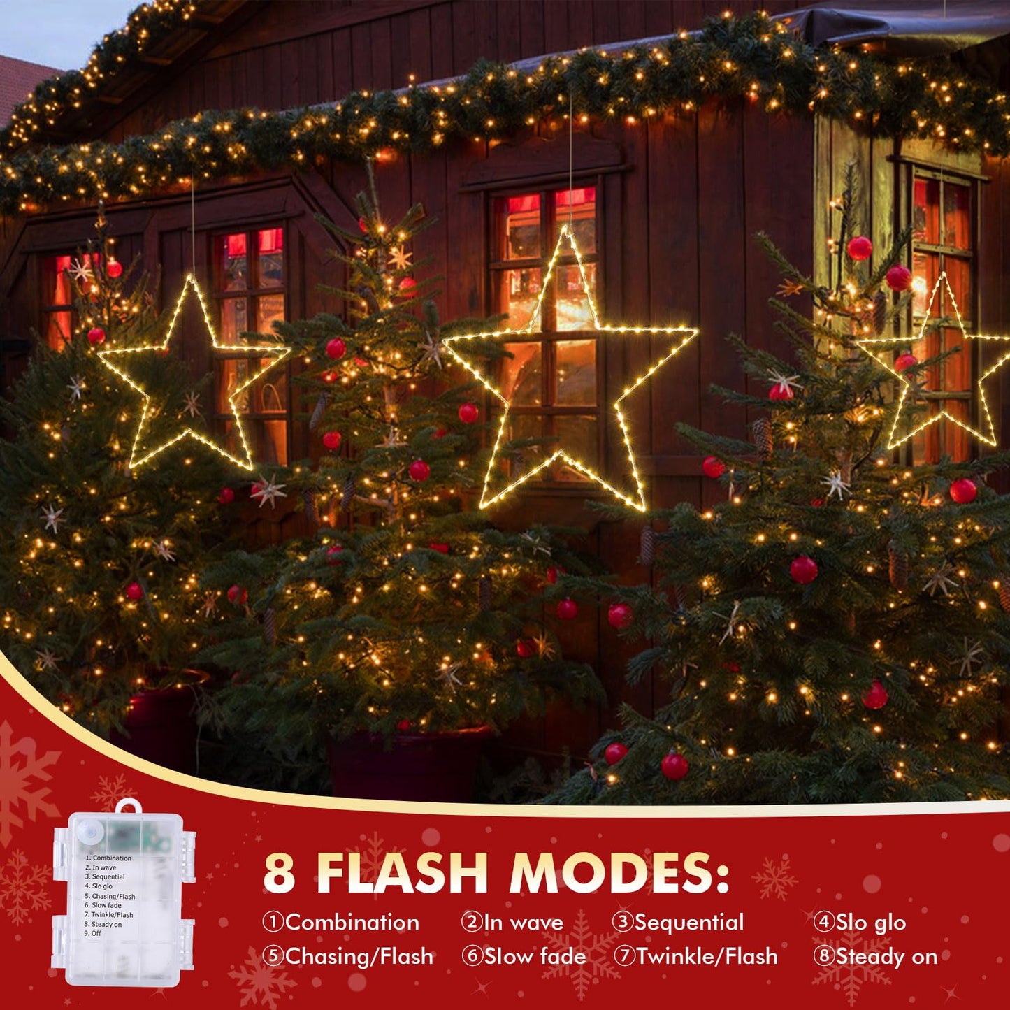 Marchpower Christmas Window Star Silhouette Lights  19Inch 70Led 2 Pack Large Star Lighted Xmas Decoration Battery Operated Twinkle Stars Light Outdoor Timer Lights Wedding Party Home D?Cor-Warm White