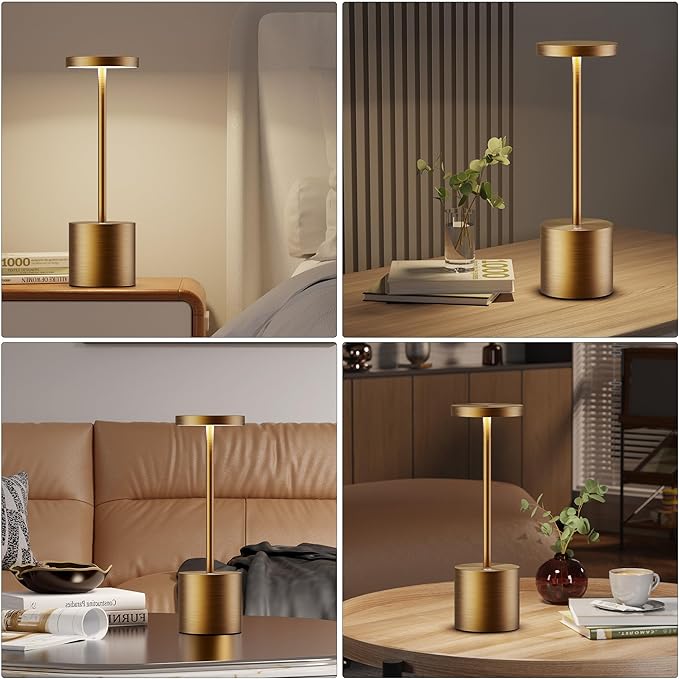 Cordless Table Lamps Rechargeable - Outdoor Portable LED Table Light 5000mAh Battery Operated Lamp 3 Color Stepless Dimming with Memory Function for Restaurant Dining Patio 2Pack Bronze