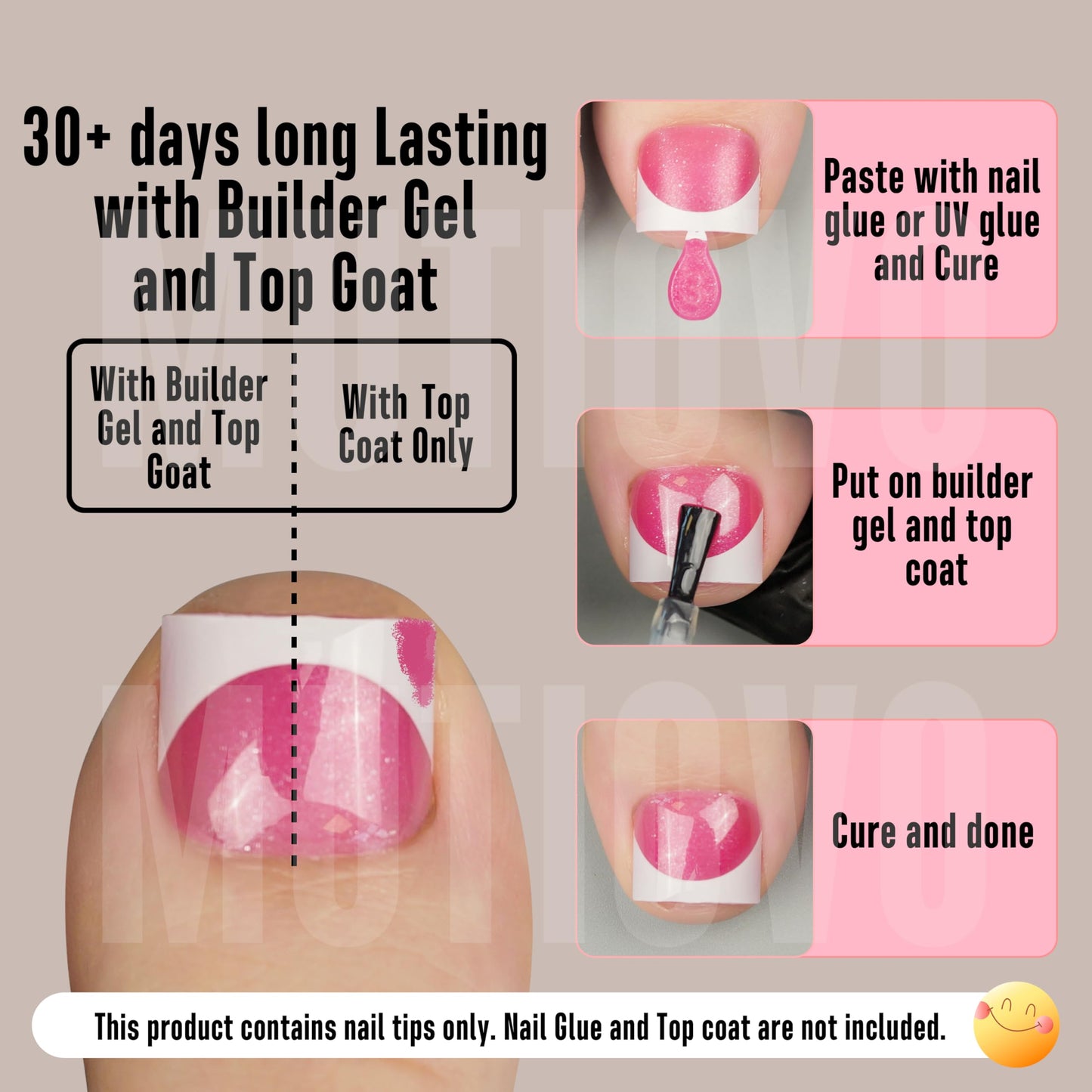 MUTIOVO Extra Short Toe Nail White French Tip ROSE PINK,Soft Gel False Toenail Extension Kit,Thick Sharp Square Press On,Need Bu