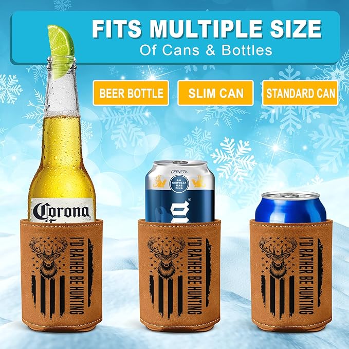 Hunting Gifts for Men – Leather Beer Can Cooler – Christmas, Birthday Gift for Hunters – Hunting Present for Dad, Husband, or Friend – Durable Collapsible Leather Can Holder