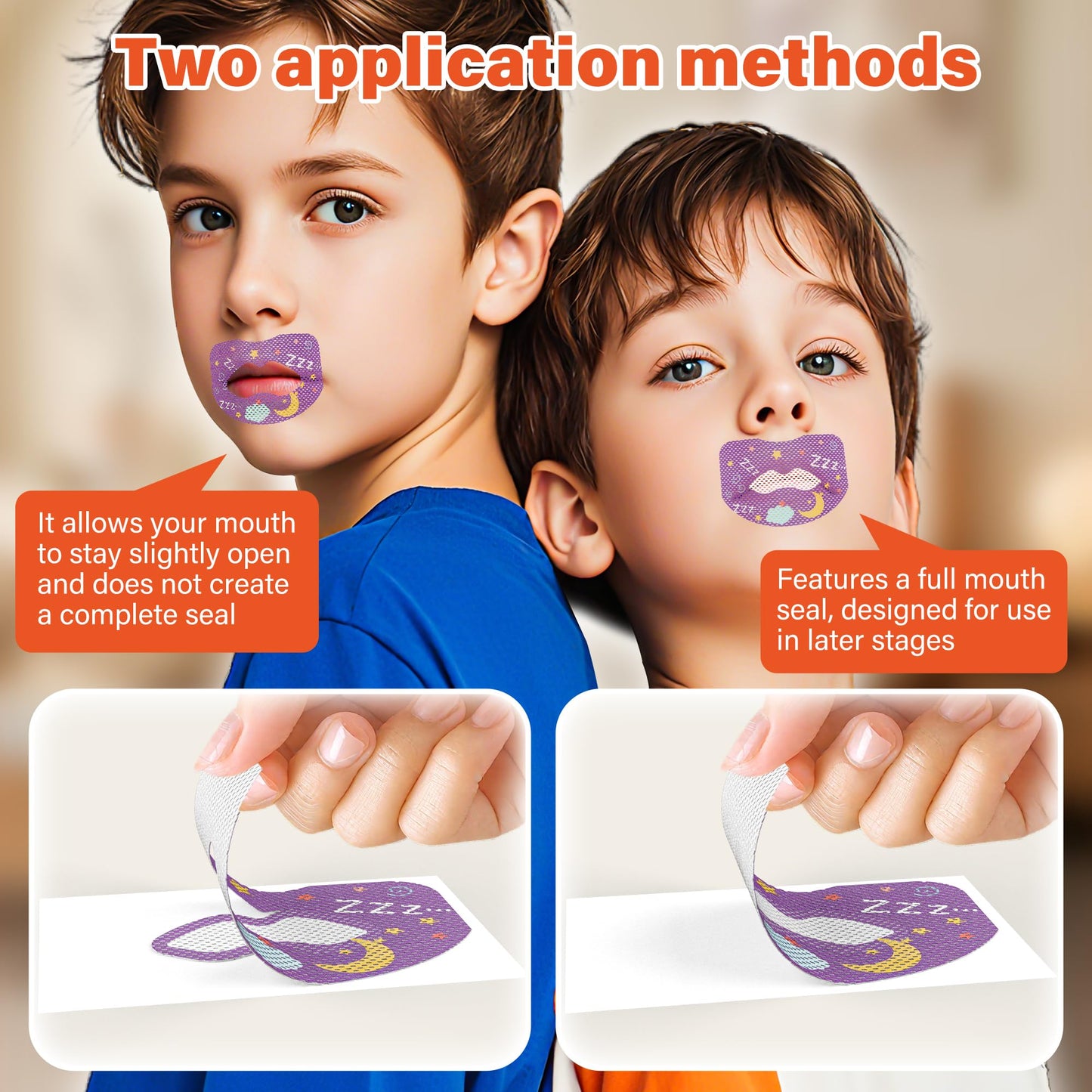 120pcs Mouth Breathing Correction Patch, Children's Closed Mouth Patch, Adult Anti-snoring, Closed Mouth Patch, Improve Mouth Breathing Facial Problems (Purple, 120pcs-Ages 8-15)