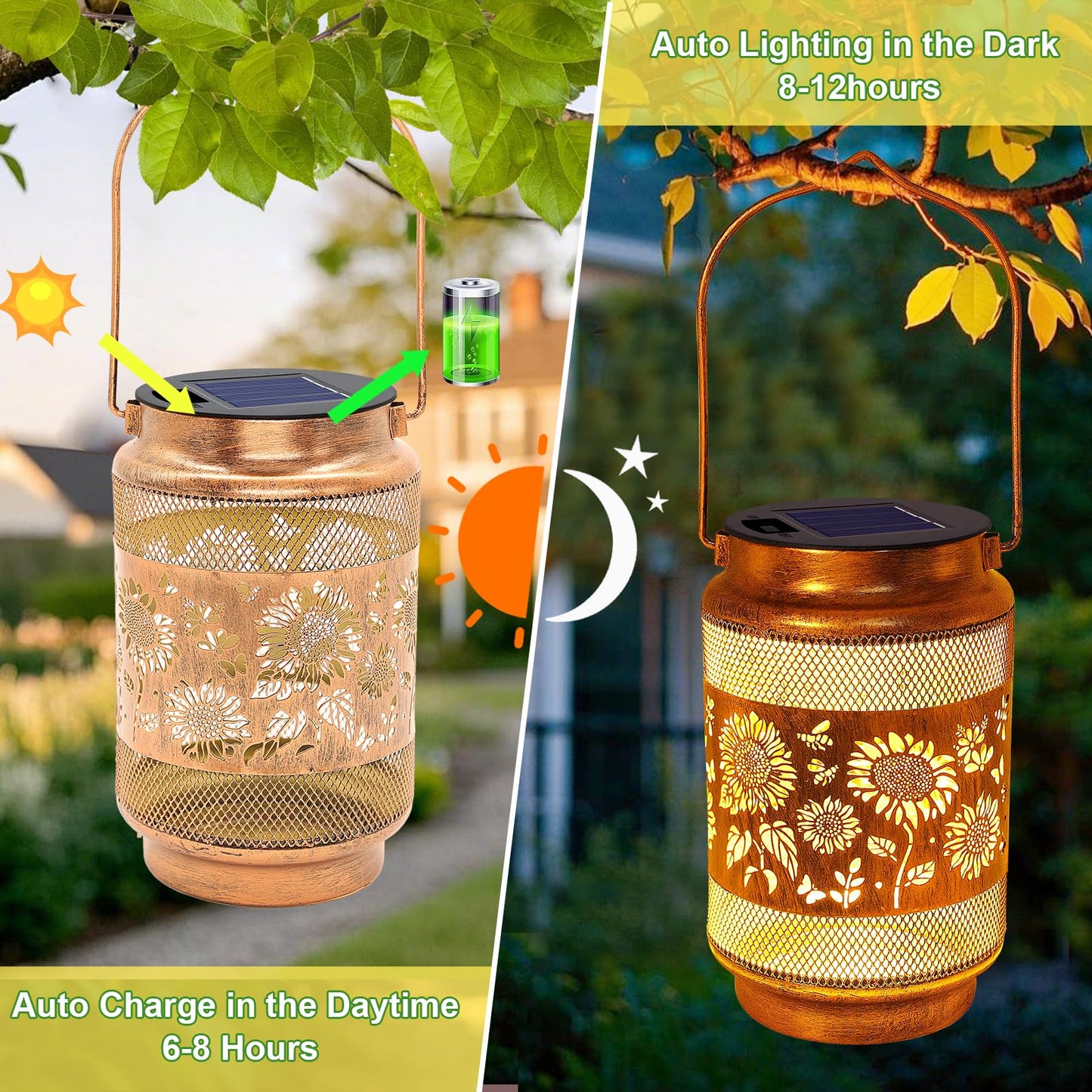 2 Pack Sunflower Solar Lanterns Outdoor Waterproof Solar Garden Decor  Birthday Gifts For Christmas Women Mom Grandma  Metal Hanging Lights With Shepherd Hook For Outside Yard Patio Pathway Backyard