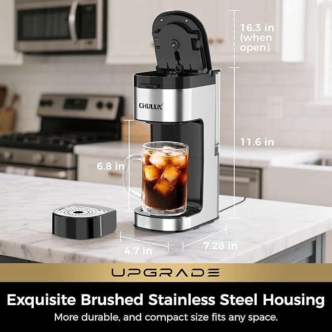 CHULUX Upgrade Single Serve Coffee Maker Machine for K Cup and Grounds with 2 Mins Brew One Cup, 3 Brew Choices, Removable 14oz Reservoir & Drip Tray