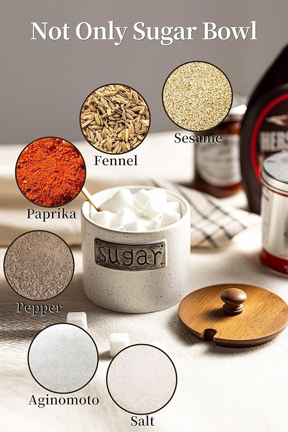 LYEOBOH Ceramic Sugar Bowl with Lid and Spoon, 15 OZ Sugar Holder for Coffee Bar Accessories, Sugar Jar for Countertop, Azucarera Farmhouse Home and Kitchen, White