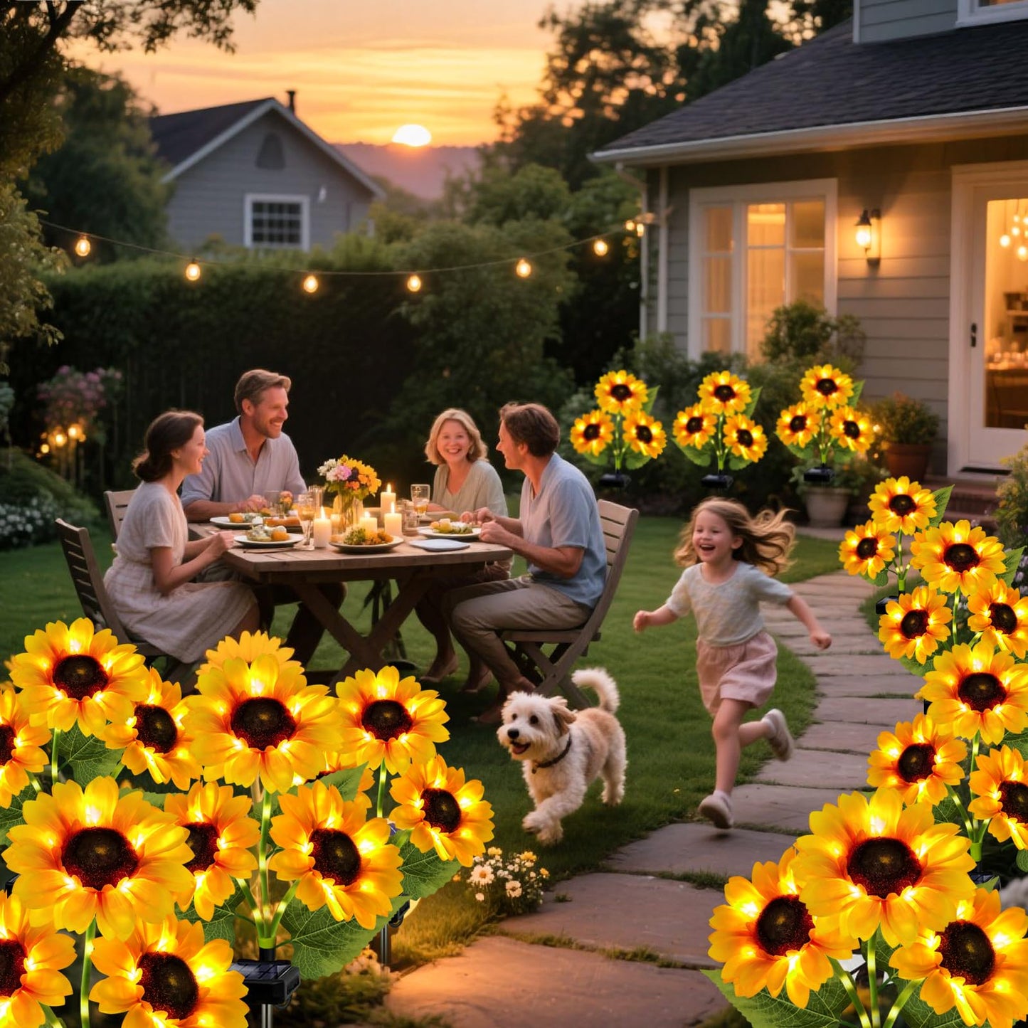 Solar Garden Lights Outdoor  5 Pack Sunflower Lights With 15 Large Sunflower  Waterproof Garden Decor  Birthday Gifts For Mom Grandma  Decorative Solar Flowers For Pathway Patio Yard Fall Decorations