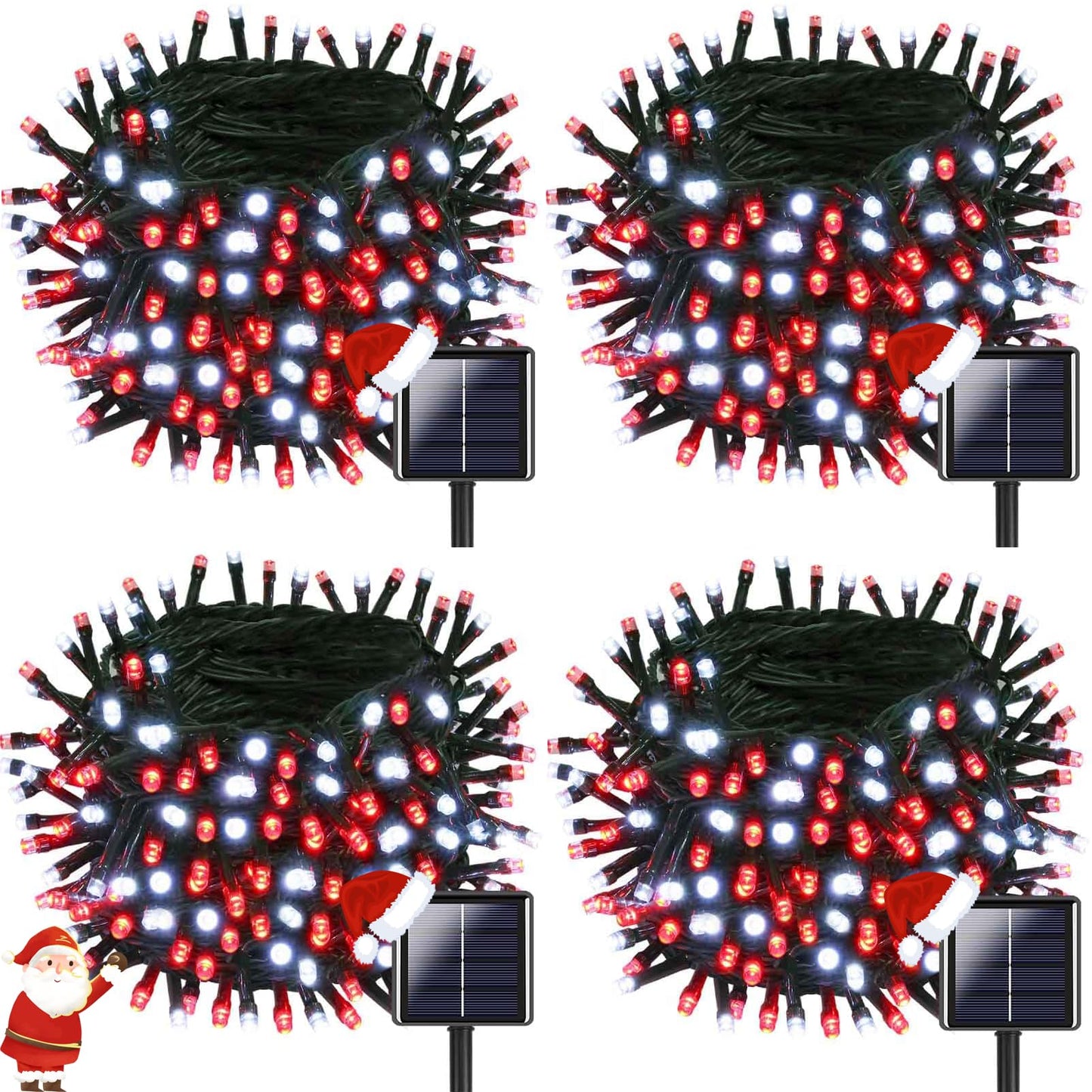 Ozs 4 Pack 320Led Solar Christmas String Lights Outdoor  Waterproof 8 Modes Solar Tree Light  Green Wire Christmas Lights Outdoor For Garden  Party  Wedding  Christmas Decorations (Red&Cool White)