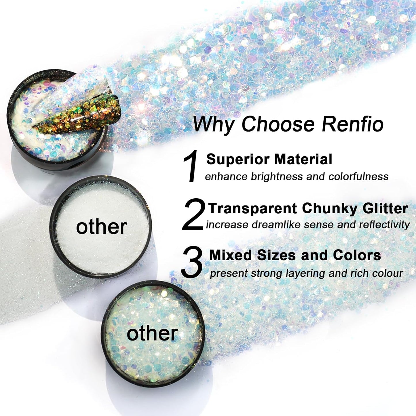 Renfio Opal Chunky Glitter, 1.75oz/50g Glod Glitter, Dreamy High Sparkle Glitter for Crafts Holographic Fine Glitter Mix Iridescent Glitters Flake for Resin Nails Hair DIY Snow Globe - Autumnal Lake