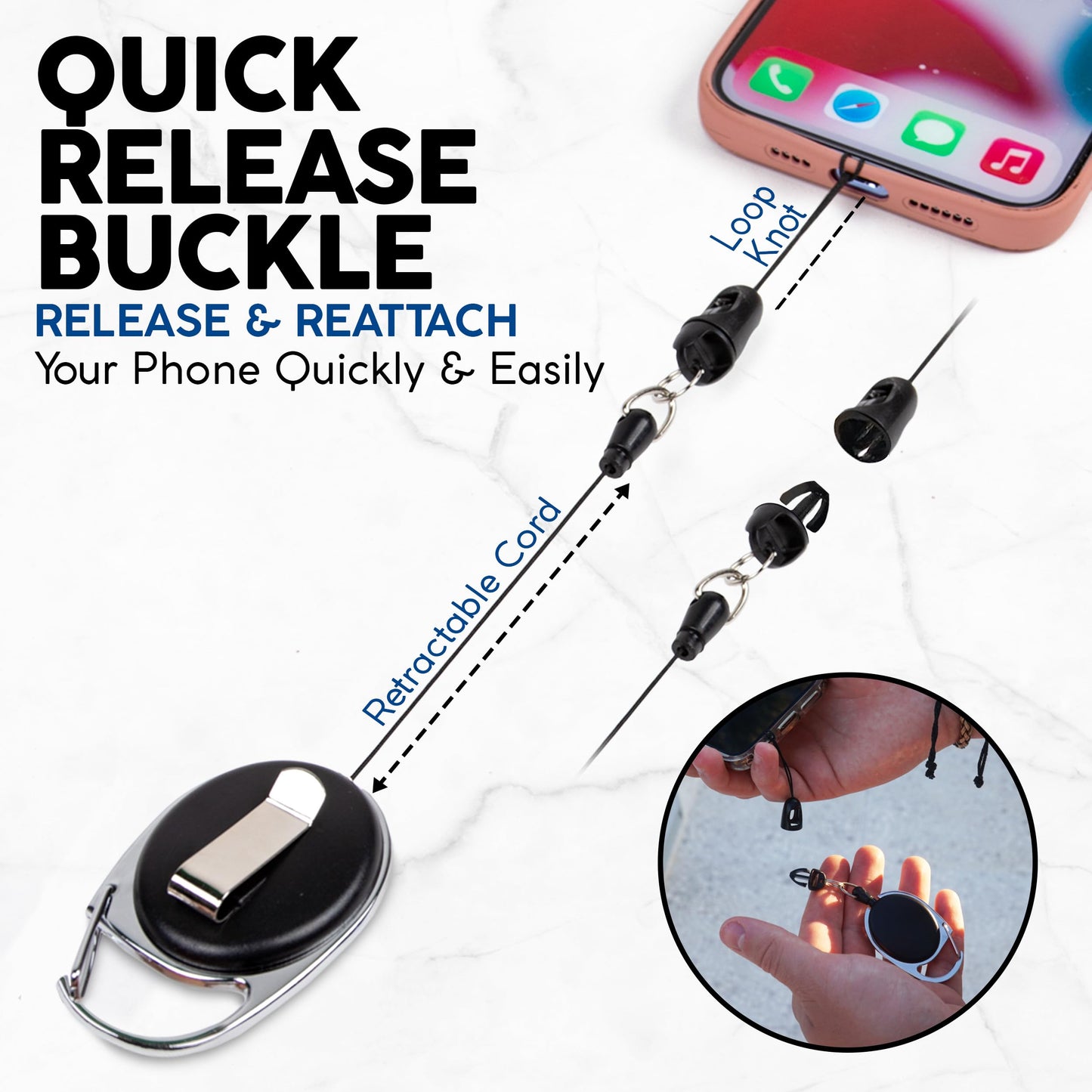 Retractable Phone Tether - Assured Durable Phone Leash - Anti-Theft & Anti-Drop Lanyard Tether - 2 Pack