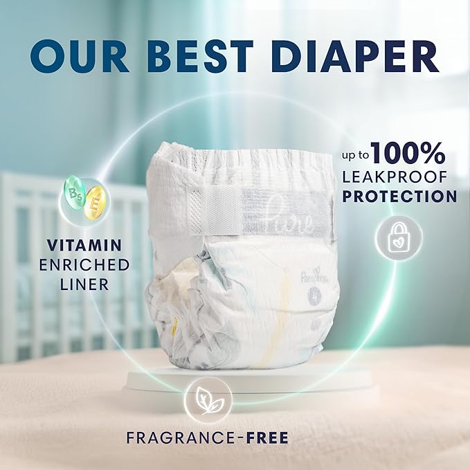 Pampers Pure Protection Baby Diapers, Size 4 (22-37 lbs), 58 Count, Up to 100% Leakproof, Premium Plant-based Skin Protection, Hypoallergenic Soft Diapers