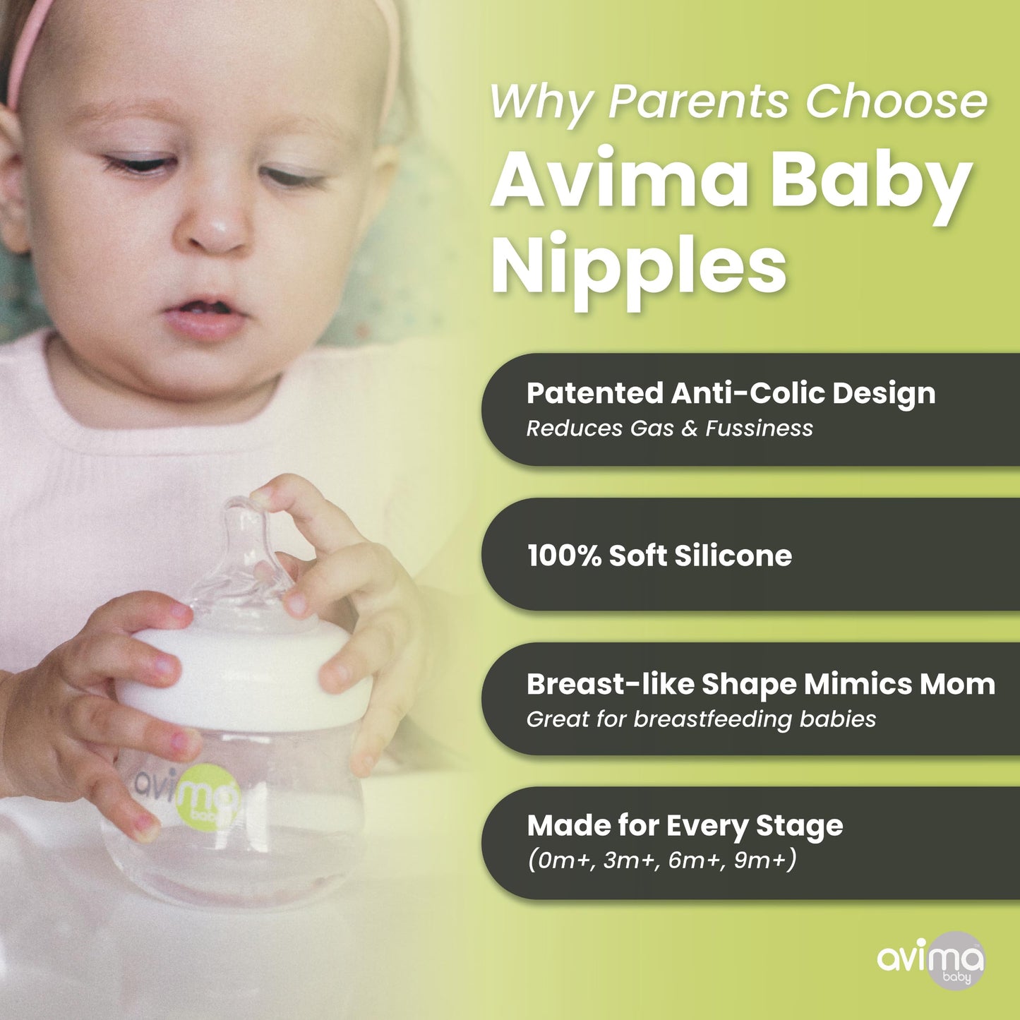 Avima Baby Anti Colic Nipples for Wide Neck Bottles, Silicone Breast Like Nipples - 0 to 12+ Months (Pack of 6) (Fast Flow)