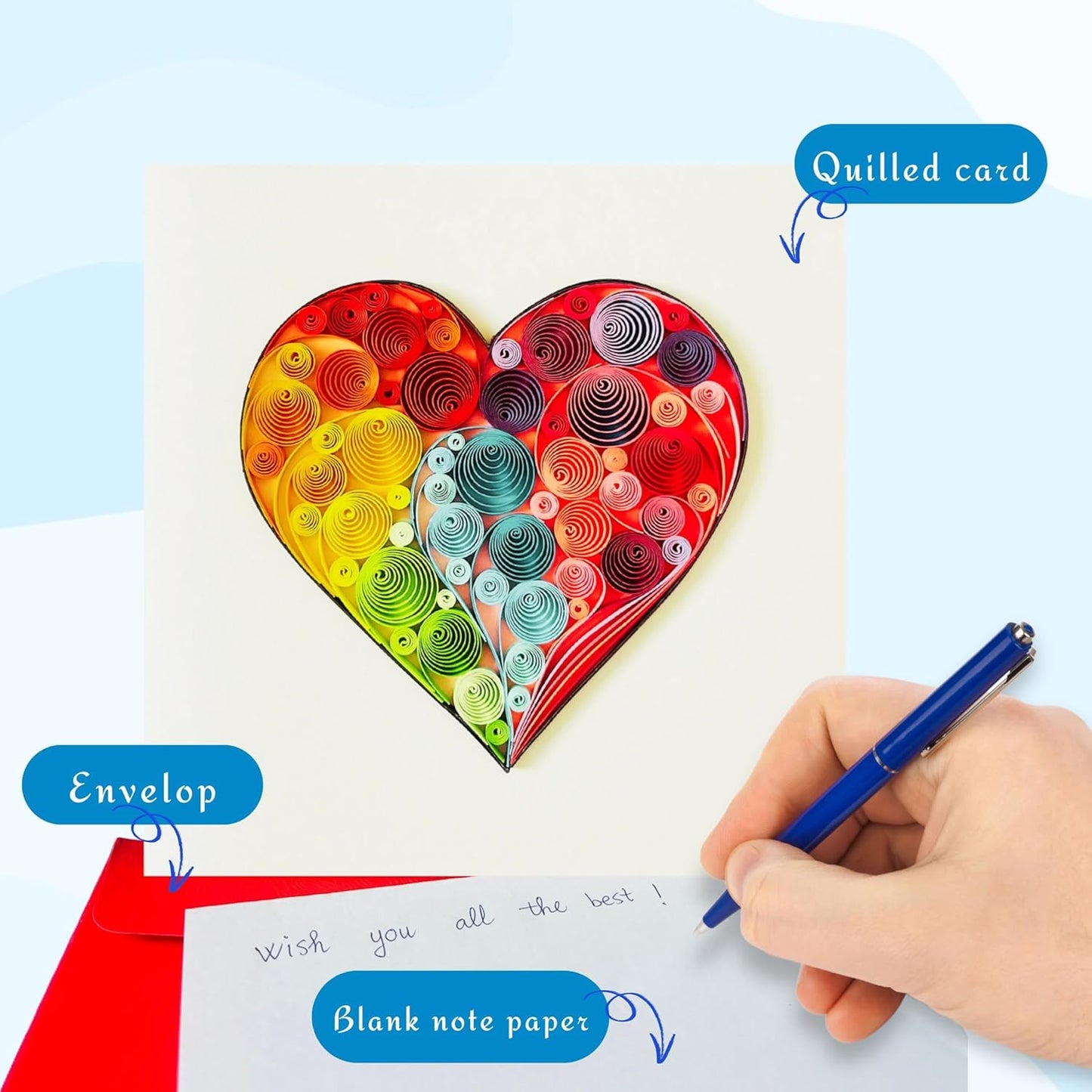 Quilling Cards, handmade card, quilled cards with Handmade Art for all occasions: quilling birthday card for women, Birthday card, mother... colorful heart design (Colorful heart)