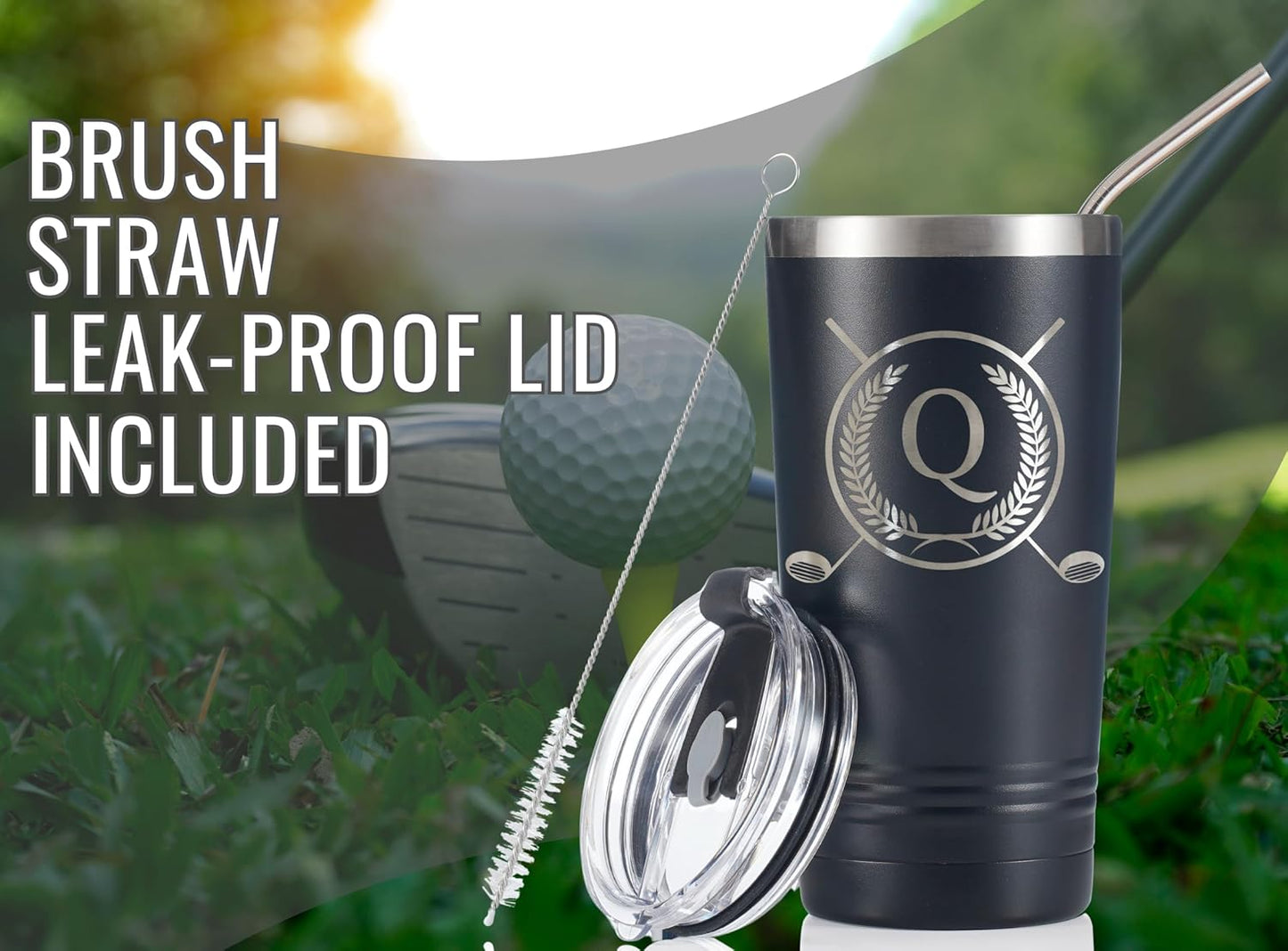 Onebttl Golf Gifts for Men with Initial for Golfer & Golf Lovers, 20oz Travel Mug, Perfect Gifts for Men, Birthday, Christmas - Q