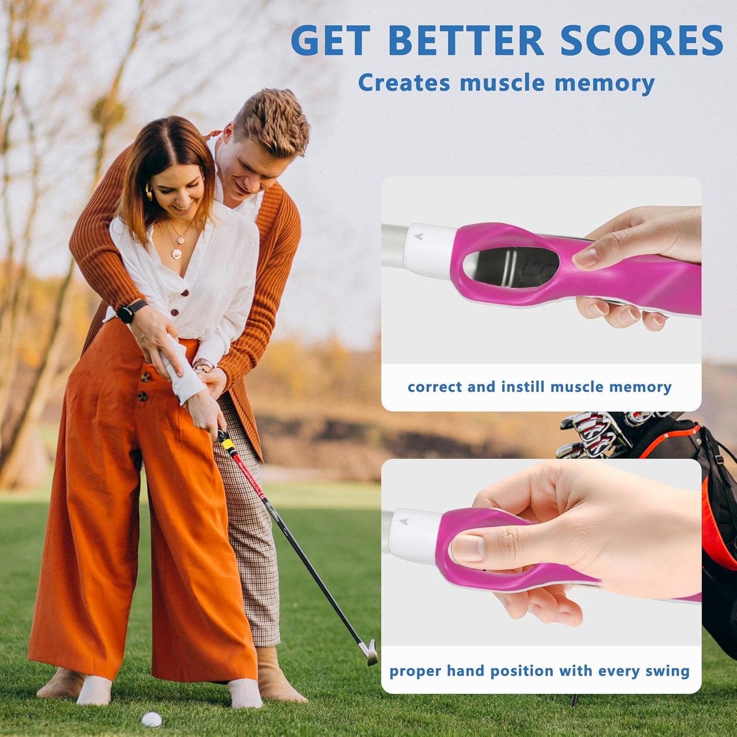 Golf Grip Trainer,Golf Club Grip Trainer Right Hand,Golf Grip Swing Training Aid for Golfer Proper Hand Position,Attaches to Most Golf Handles