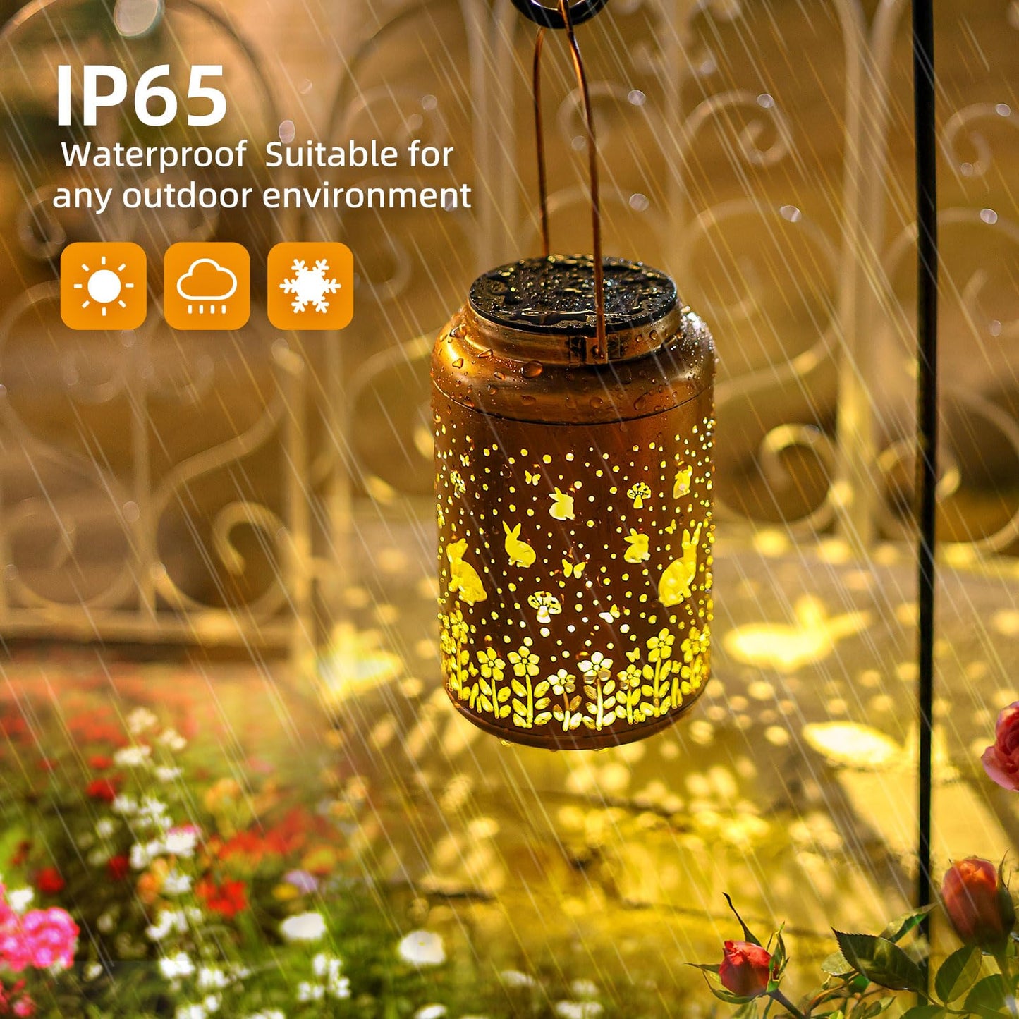 Rabbit Solar Lanterns Outdoor Waterproof Hanging Lights Garden Decor Birthday Gifts For Women Mom Grandma Metal Solar Lantern Decorative Light For Yard Porch Patio Pathway Backyard