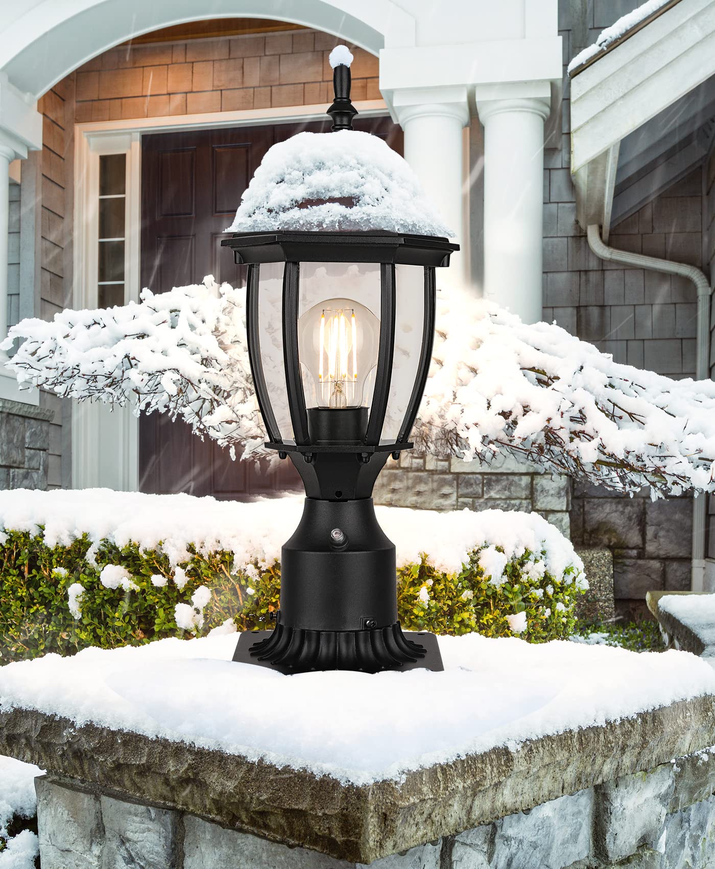 PARTPHONER Outdoor Post Light, 120V Waterproof Aluminum Fixture, 2 Pack, Black Mini, Model PL1159S2P, Clear Glass Lantern for Garden Pathway