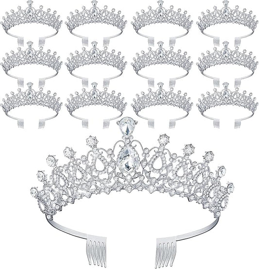 Loetere 12 Pcs Crystal Tiara and Princess Crown with Comb Crown Rhinestone Women Girls Tiara Headpiece Queen Hair Accessor...