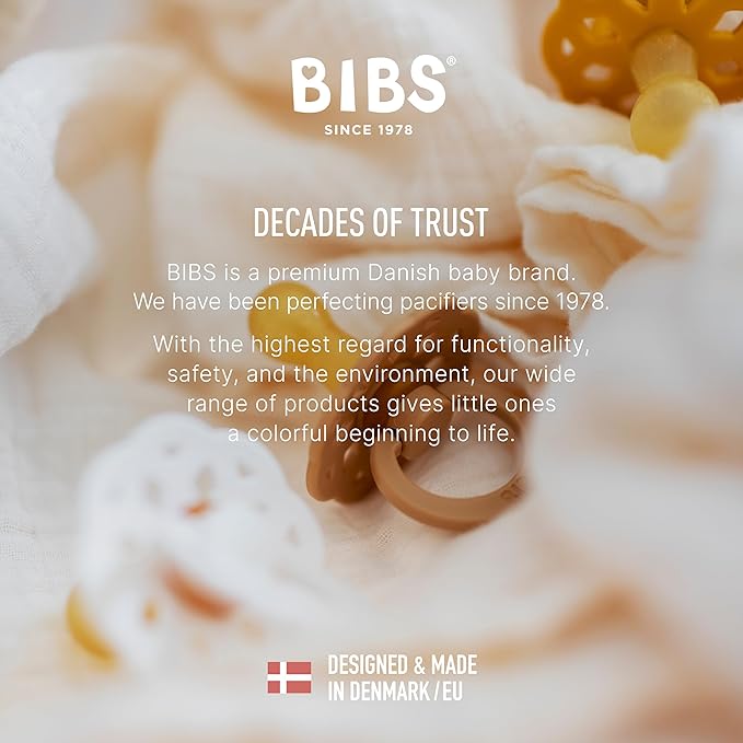 BIBS Pacifiers - Boheme Collection | BPA-Free Baby Pacifier | Made in Denmark | Set of 2 Peach/Woodchuck Color Premium Soothers | Size 0-6 Months